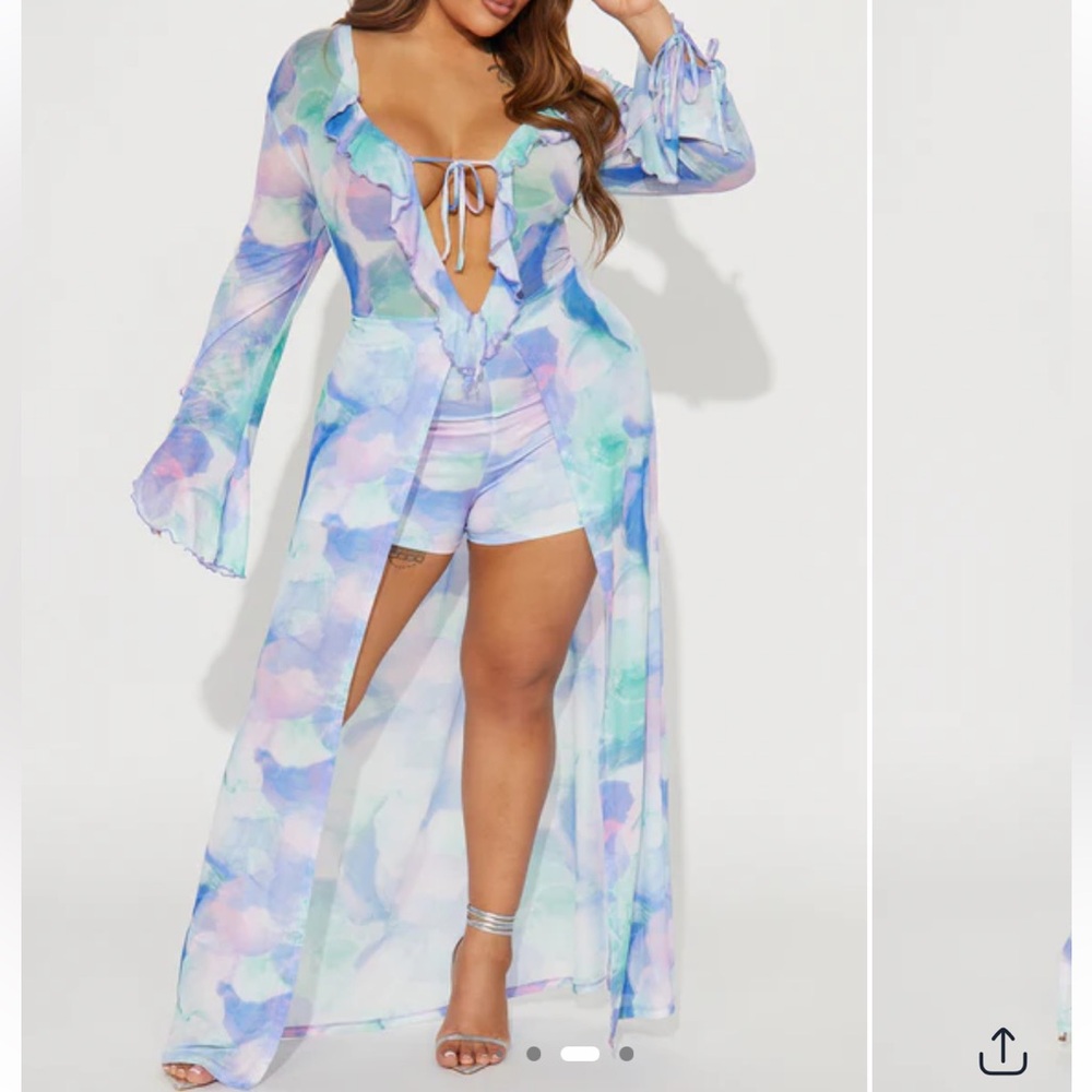 V Neck Mesh Ruffle Romper - 2X - Picture 2 of 5